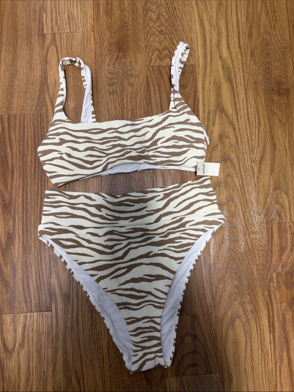 aerie Cream and Brown Zebra Print High-Waist Bikini